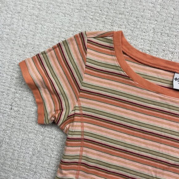 Columbia Retro Striped T-Shirt Women’s Sz M Salmon Pink Boho Outdoor Casual Top - Picture 4 of 14